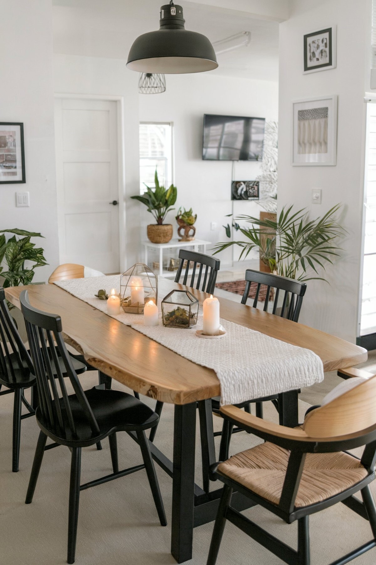 minimalist dining room lighting ideas well lit modern dining area with a wooden dining table and black chairs