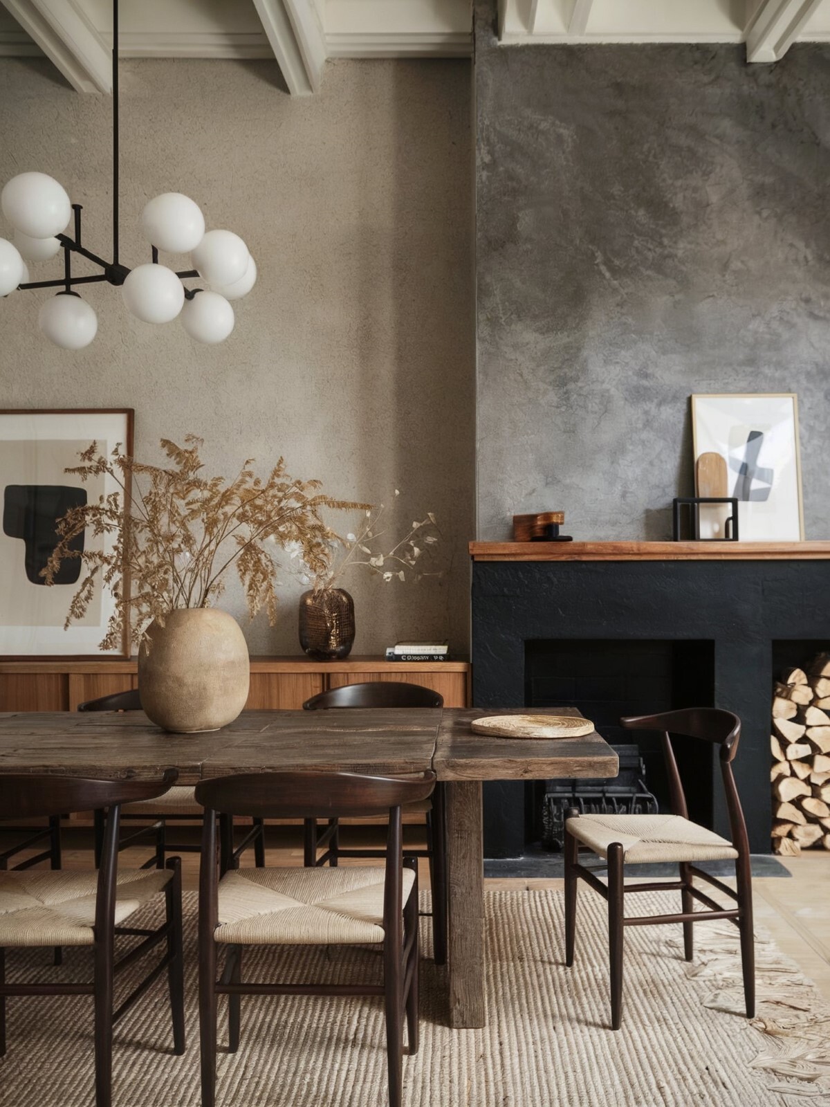 minimalist farmhouse dining room decor dining area with a rustic wooden table and wooden chairs