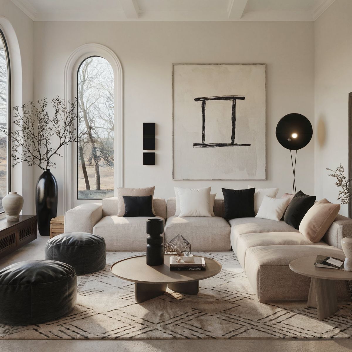 minimalist japanese living room ideas black white chair flower vase