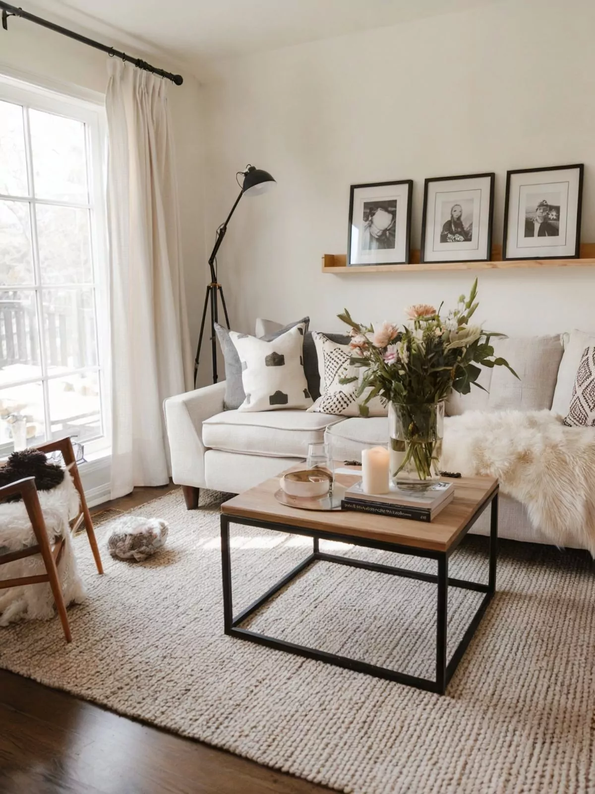 minimalist living room ideas 2024 flower and wall frame