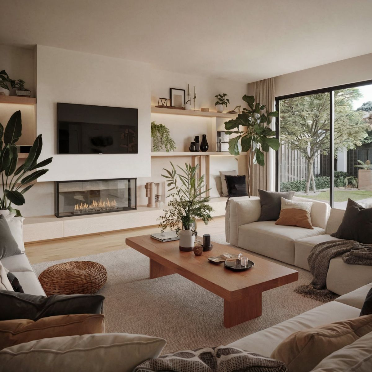 minimalist living room ideas modern large television sofa flower