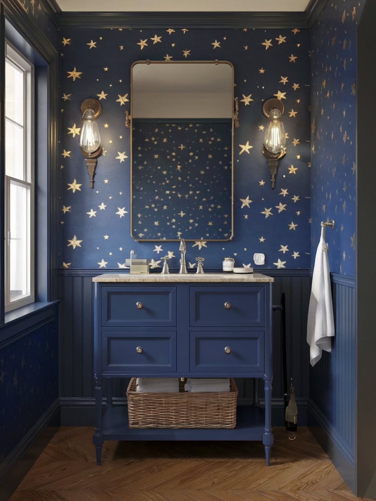 modern bathroom decor kids navy blue wall