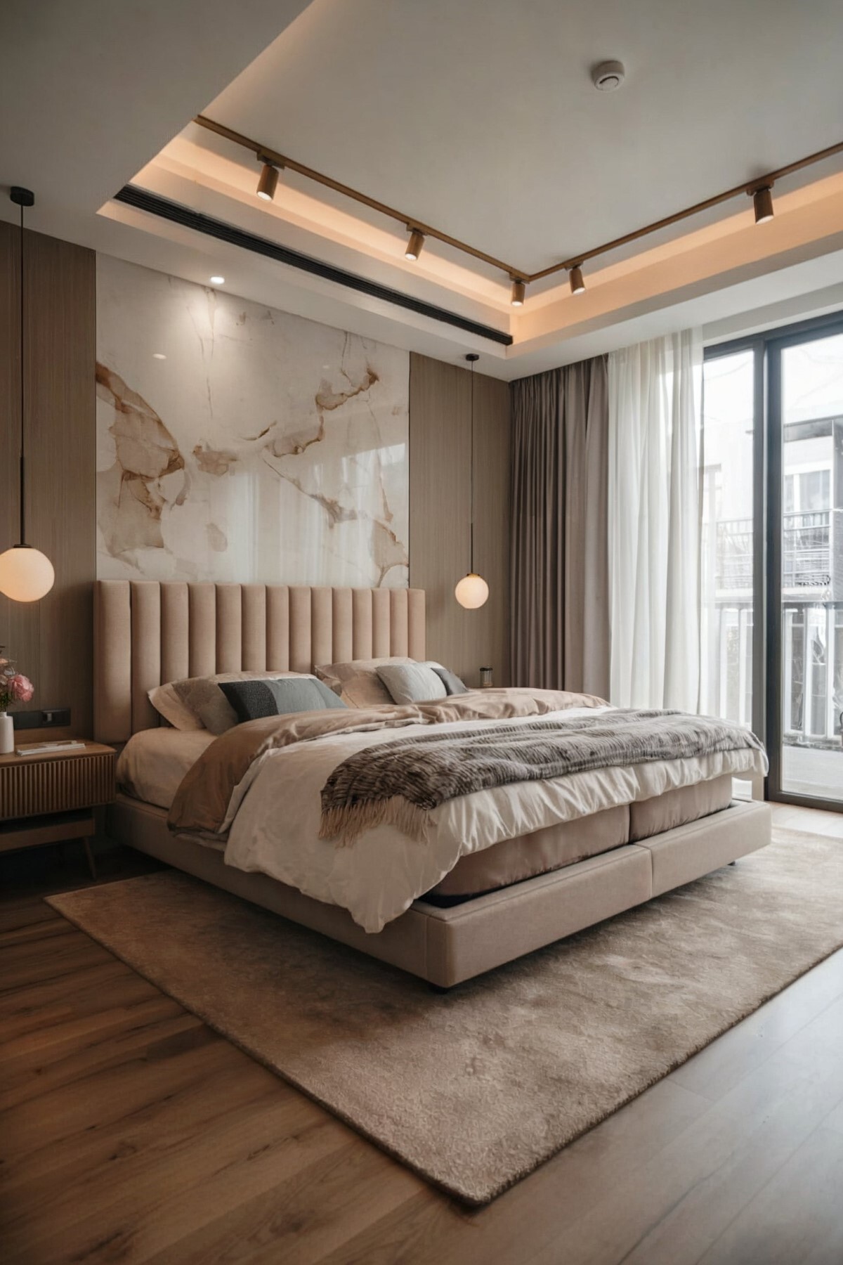 modern bedroom ideas luxury classy room with a unique lighting setup and has large window allowing natural light