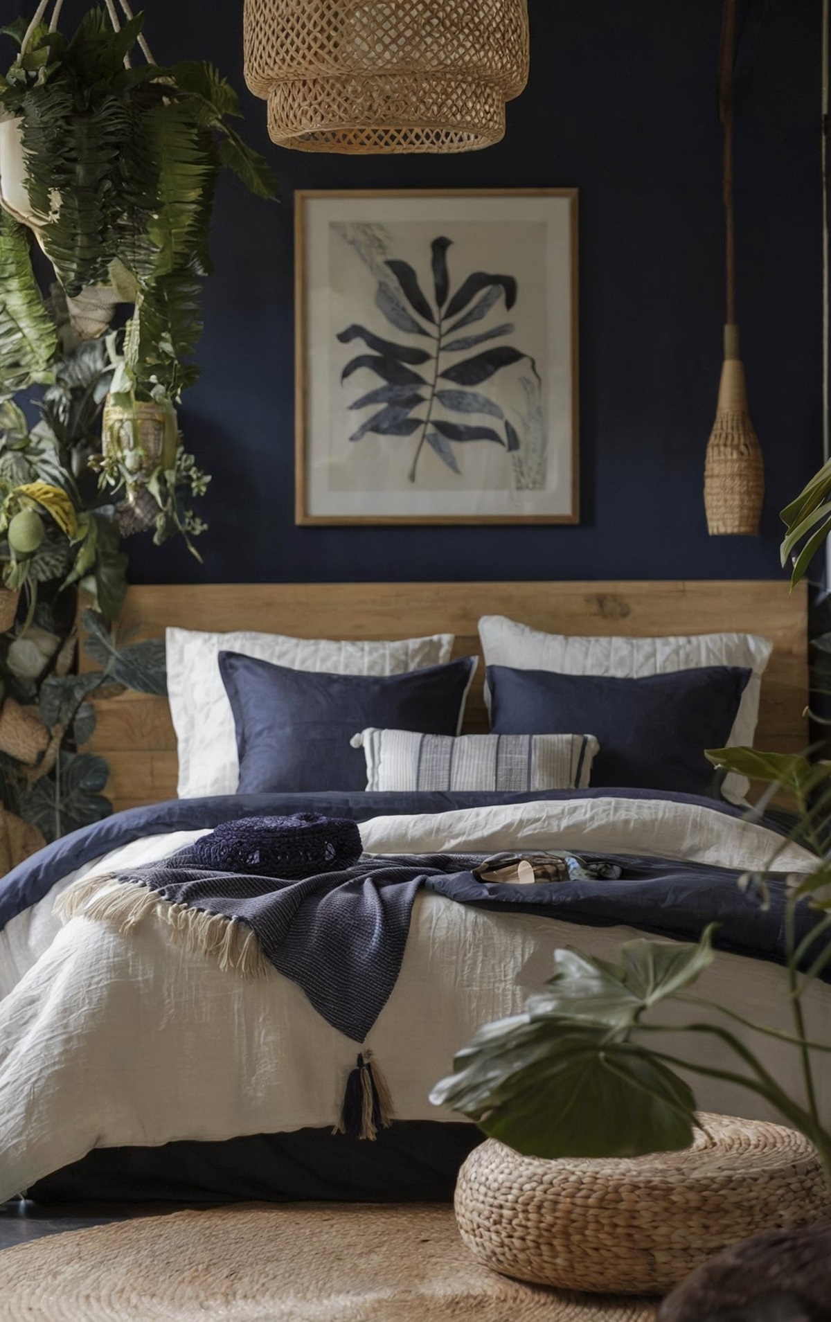 modern bedroom ideas plants room is embellished with hanging plants and features a navy blue accent