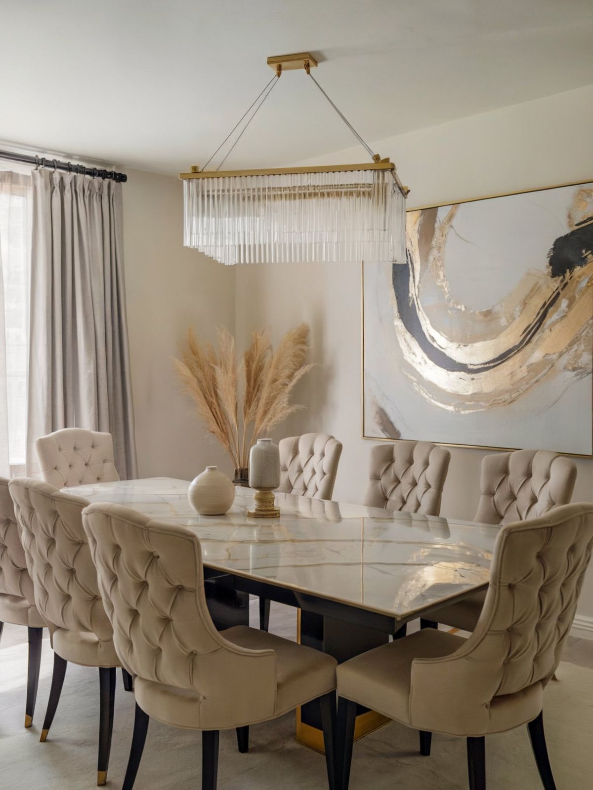 modern dining room decor ideas brown chair big wall art