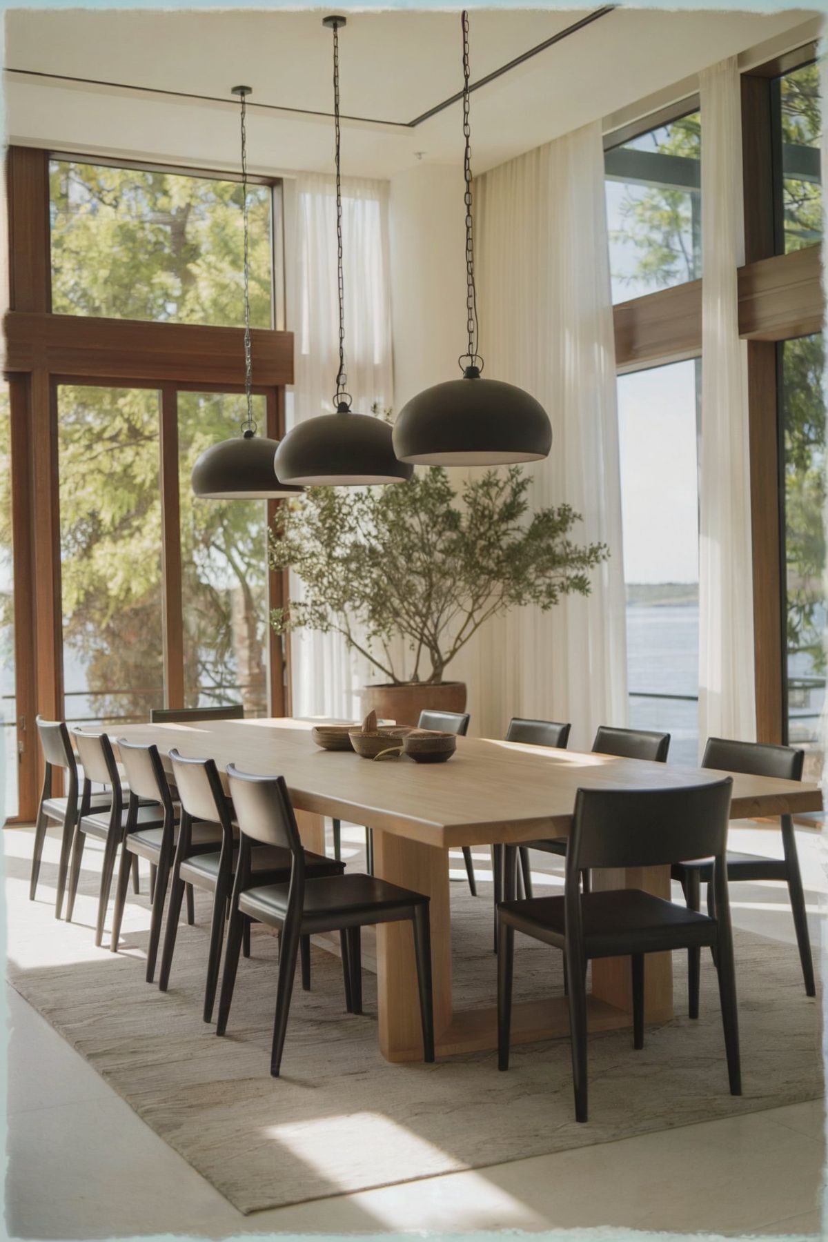 modern dining room ideas black table glass room flower vase long table