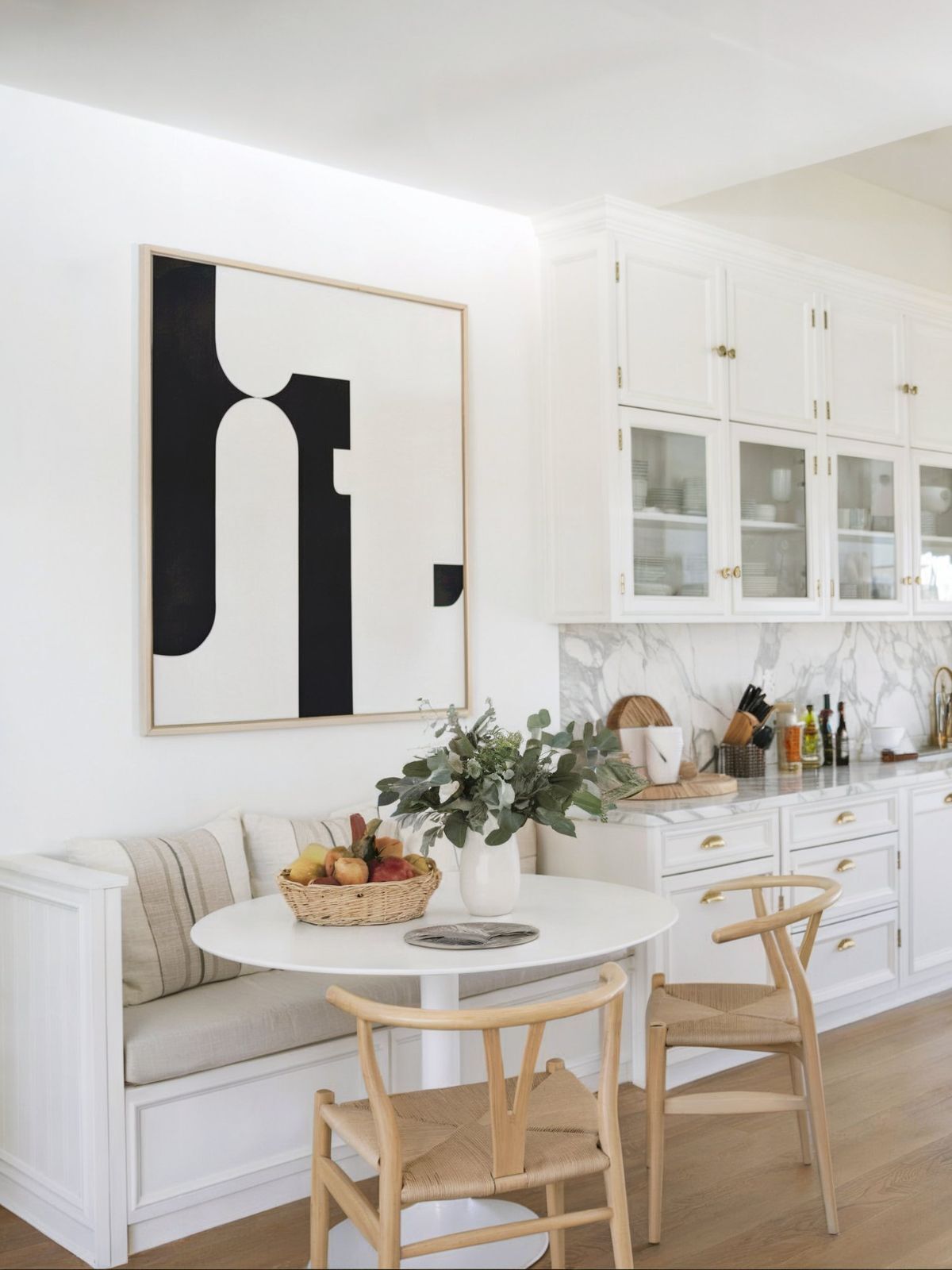 modern dining room ideas grey wooden chairs white sofa pillow round table