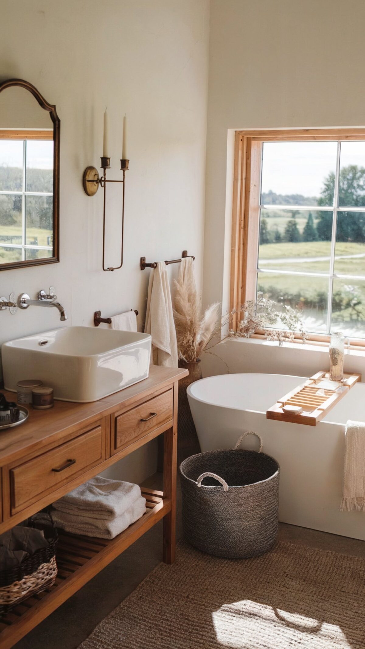 modern farmhouse small bathroom decor ideas wooden vanity