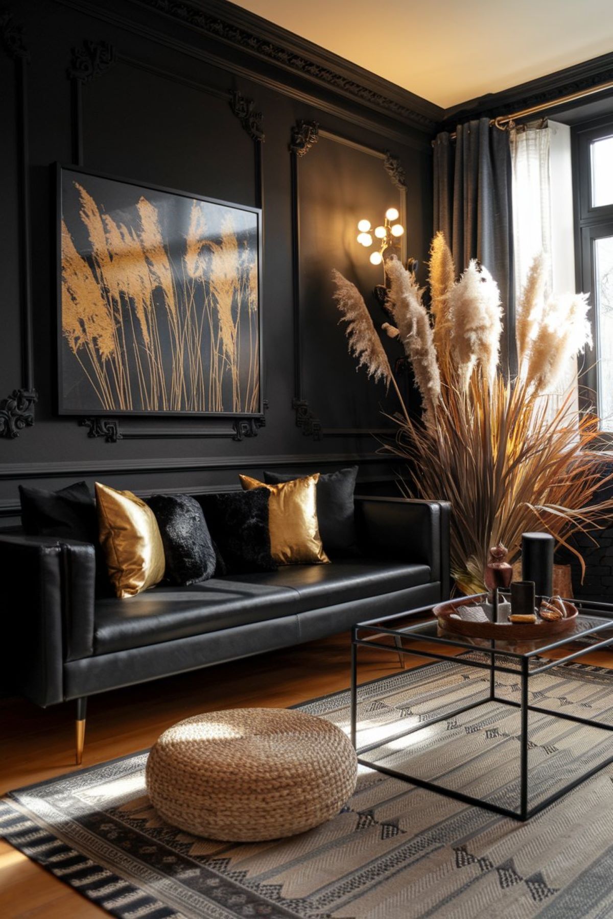 modern living room decor black and gold