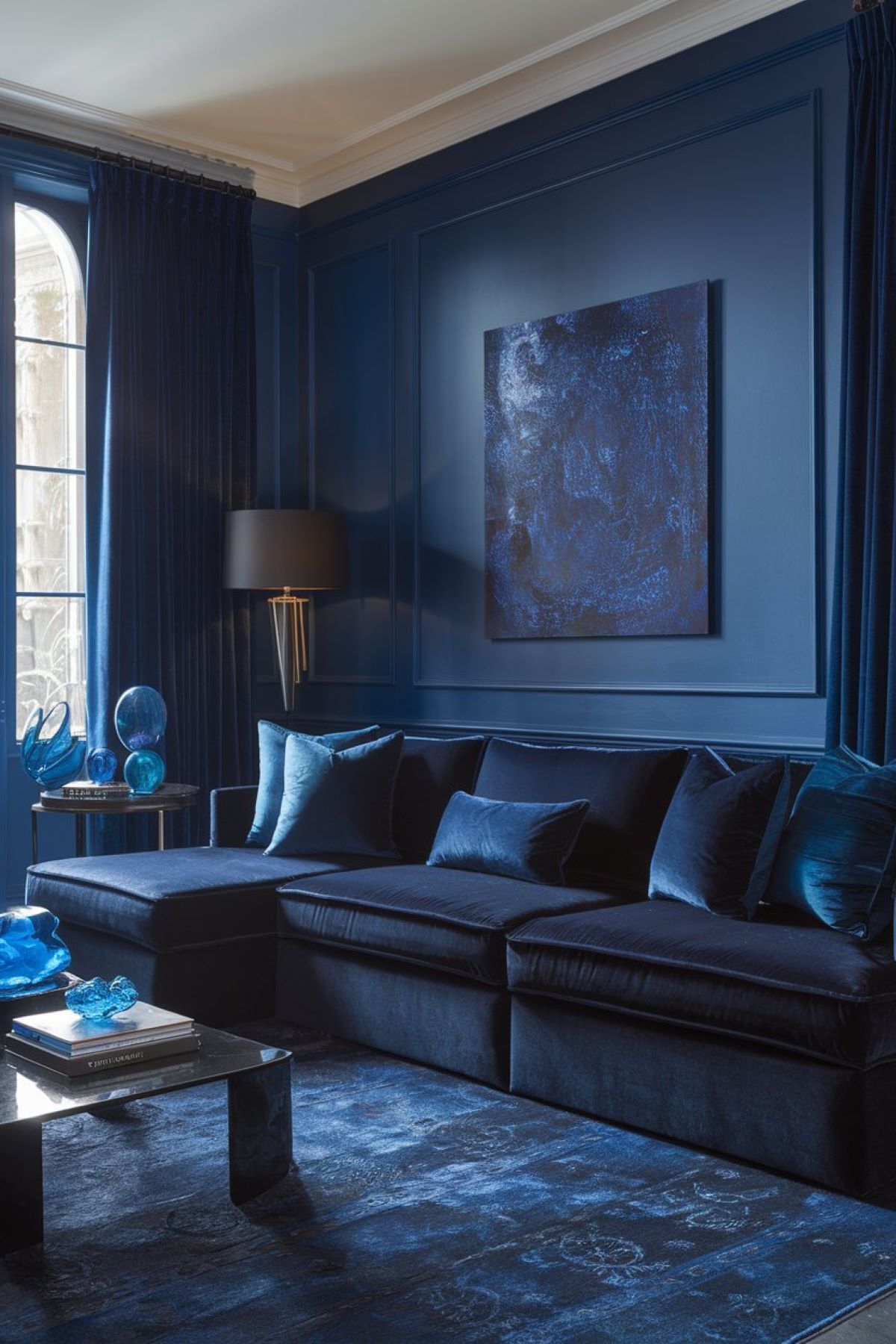 modern living room decor dark blue hues