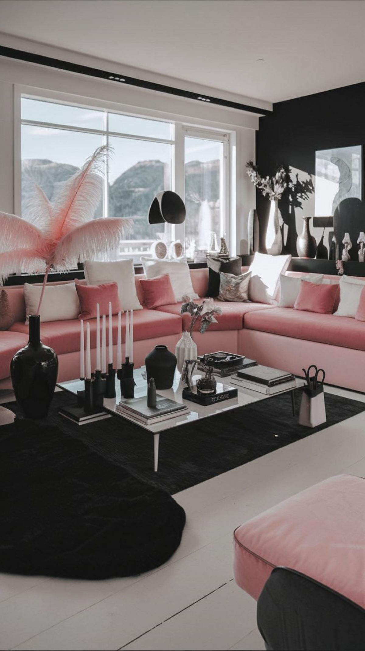 pink and black living room ideas modern