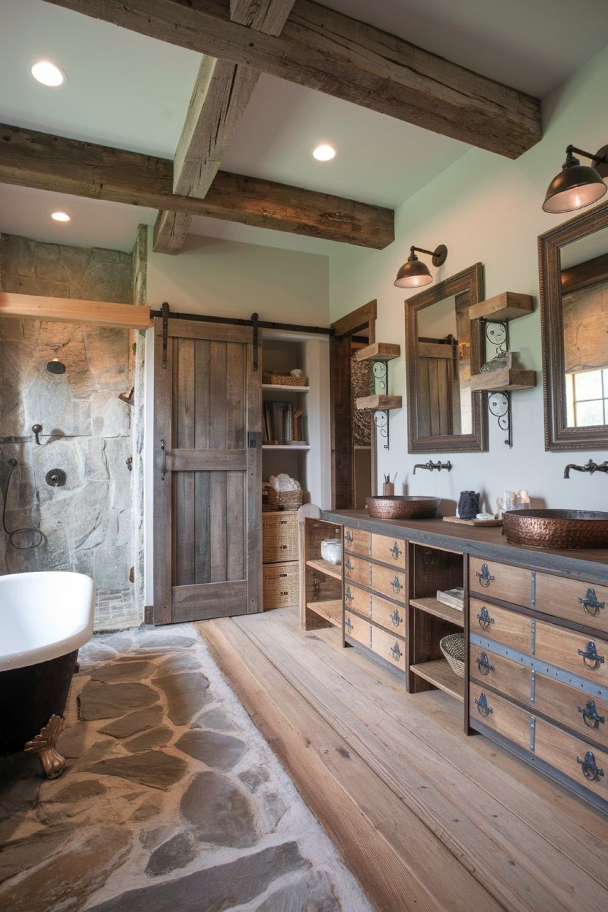 rustic farmhouse bathroom with a generous layout