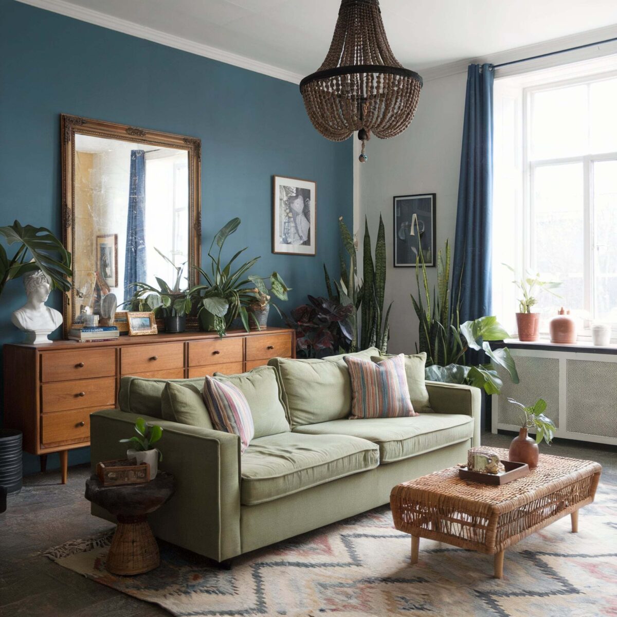 sage green couch living room ideas eclectic