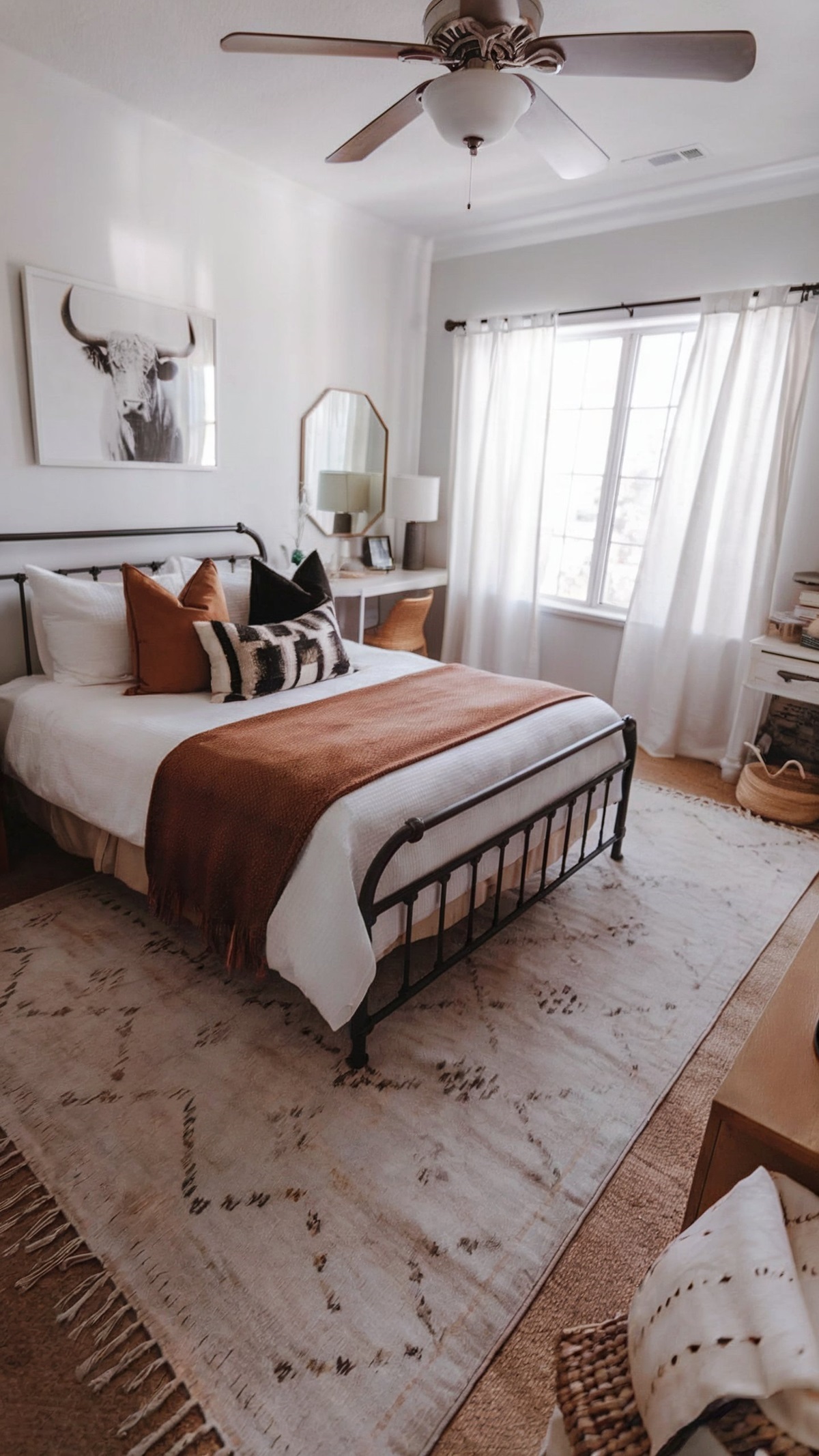 small boho modern bedroom bedroom illuminated by natural light