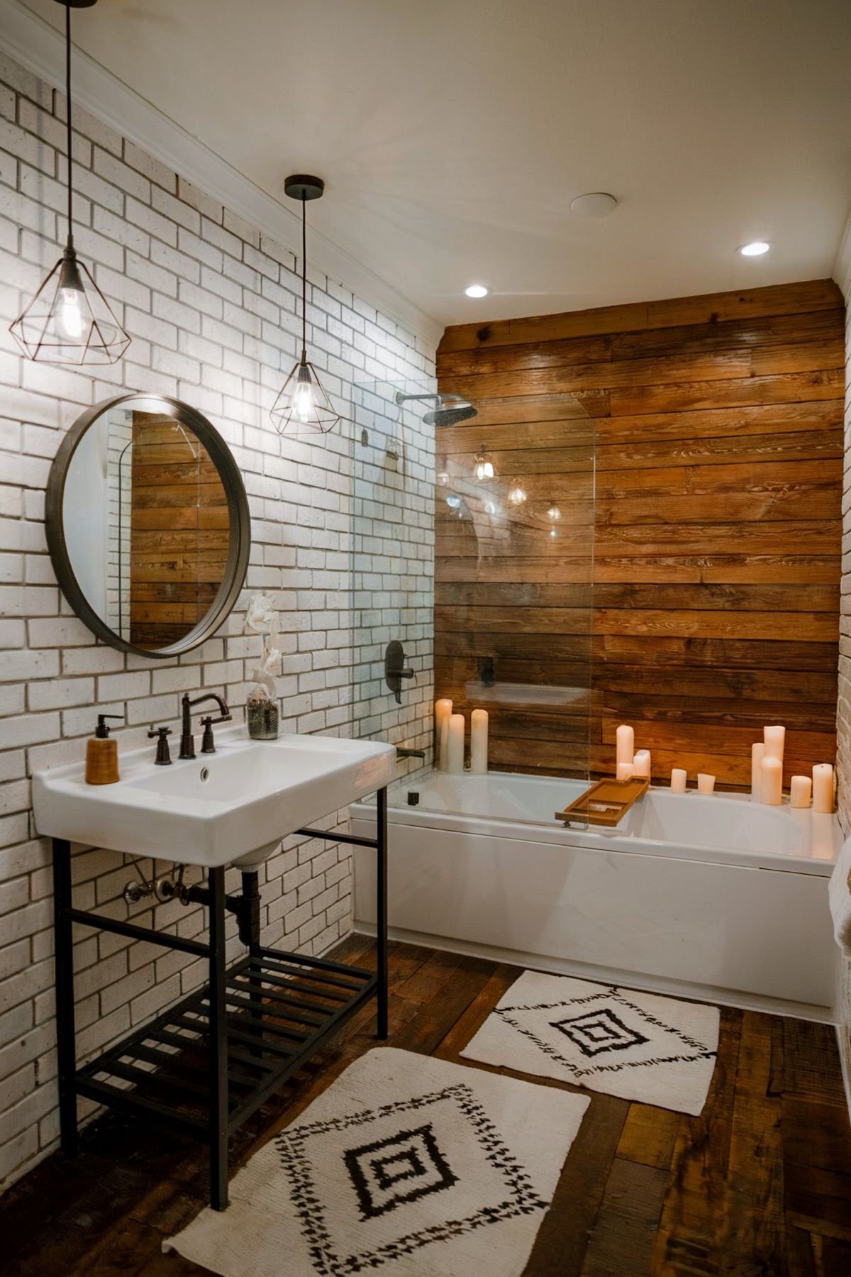 small farmhouse bathroom chic ideas with tub