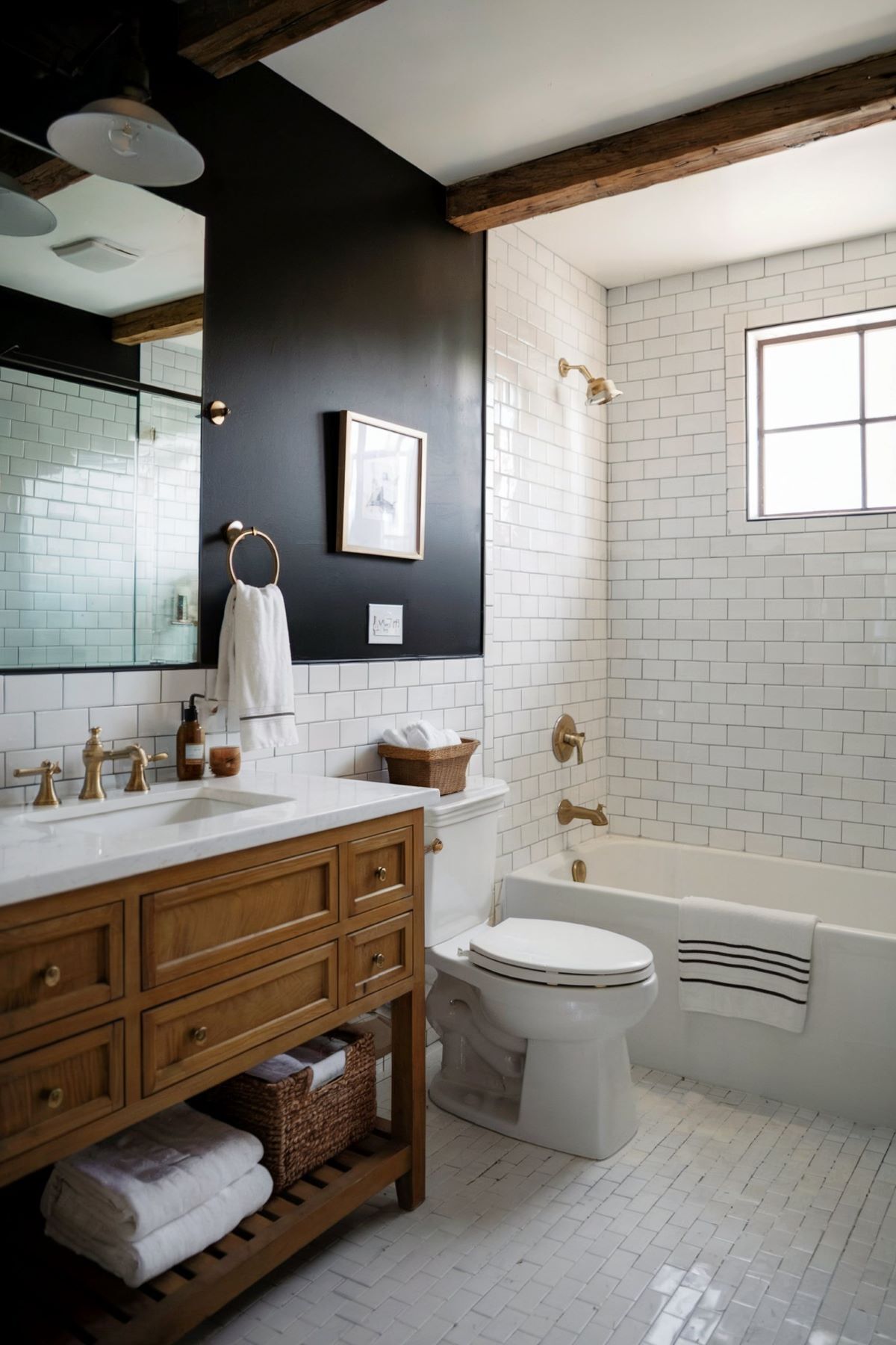 small farmhouse bathroom idea black and white