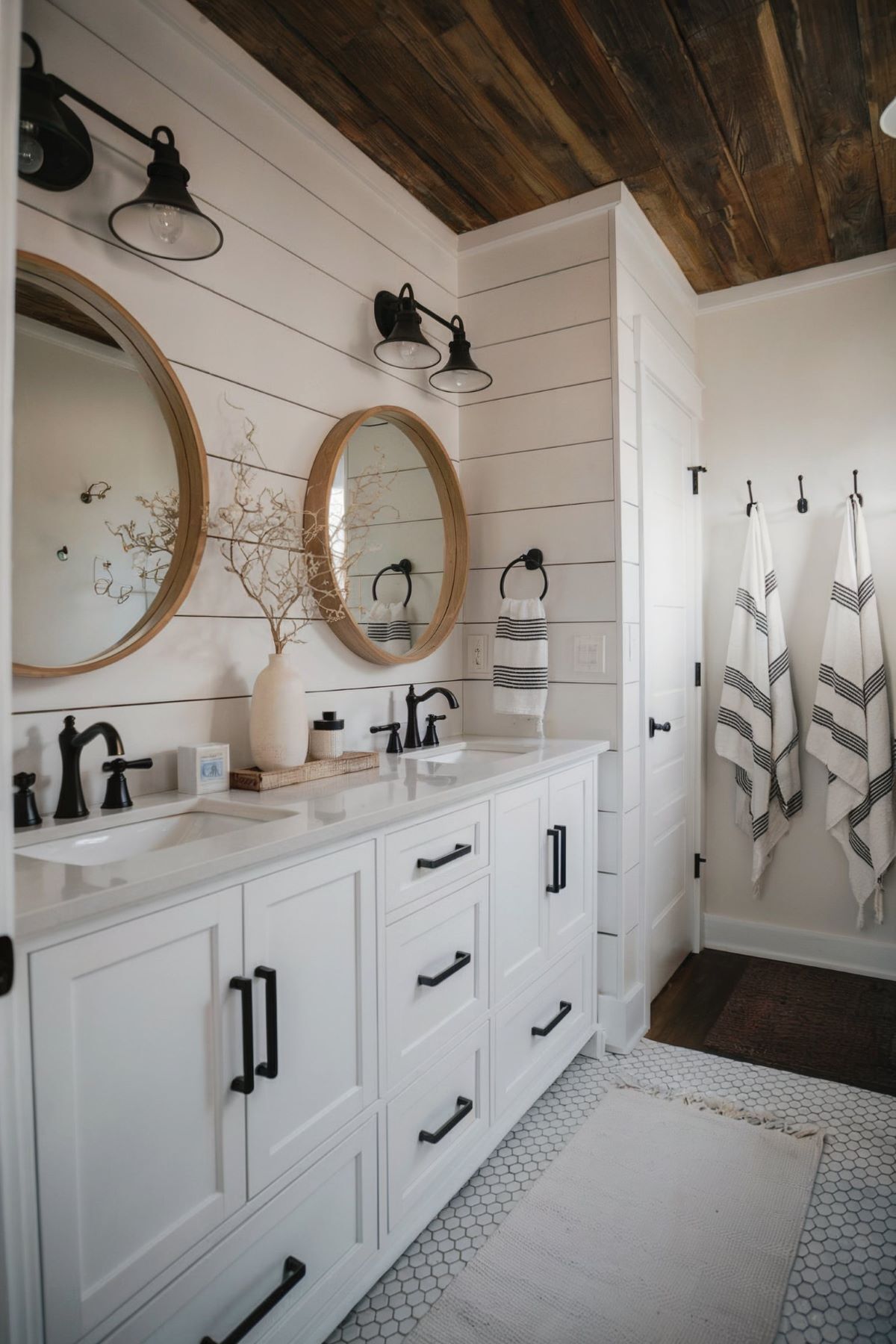 small farmhouse bathroom idea with a rustic touch