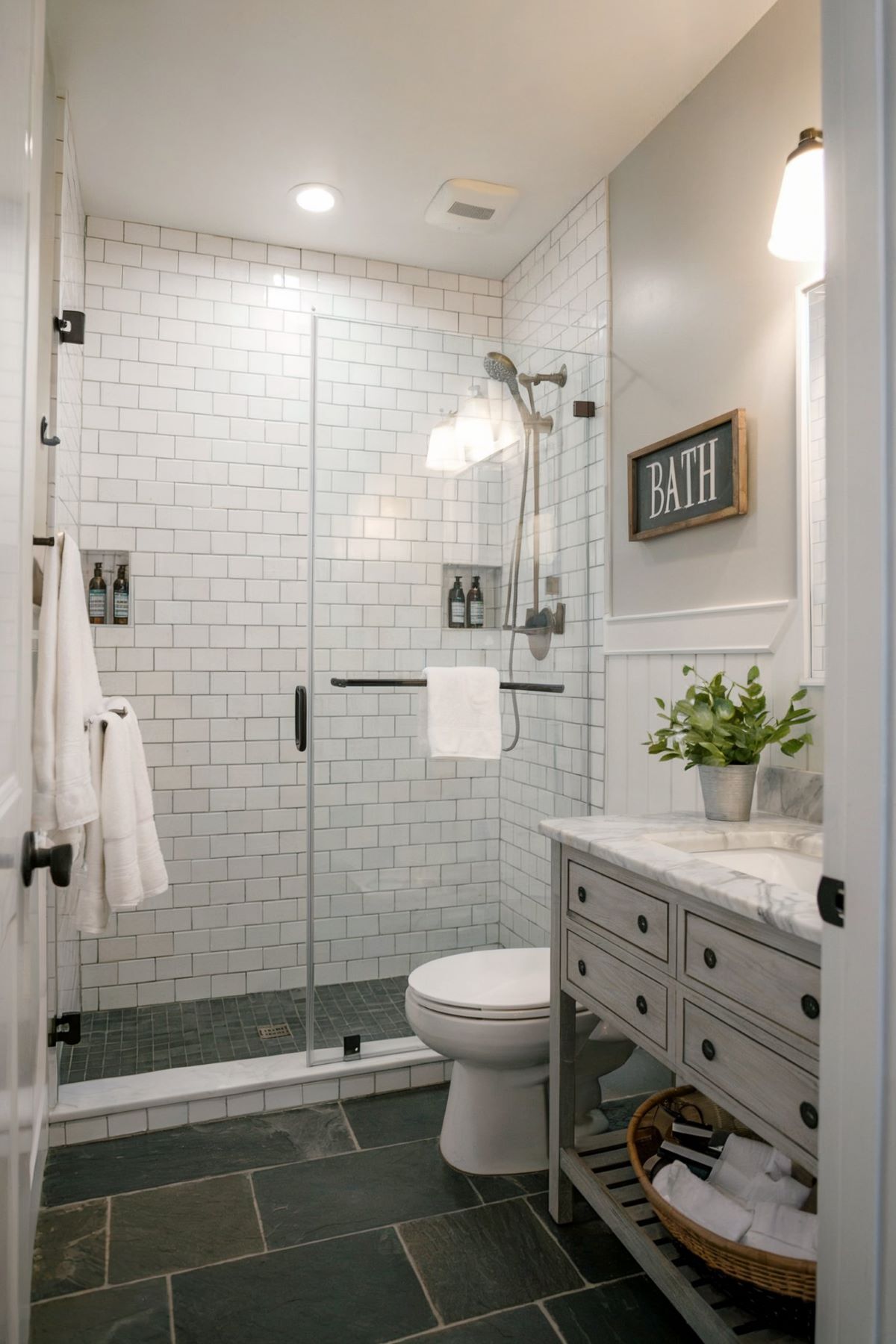 small farmhouse bathroom ideas walk in shower