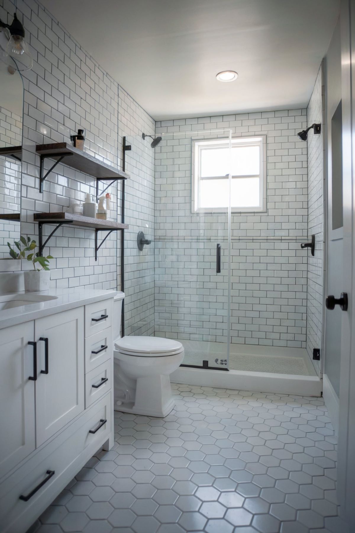 small farmhouse bathroom ideas white tiles
