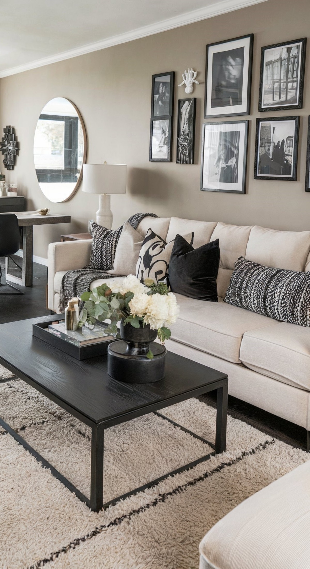 small living room wall design modern modern living room with a beige sofa and a plush white rug covering the floor