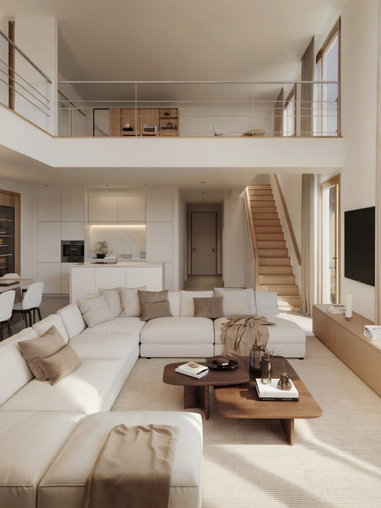 small luxurious living room decor with kitchen