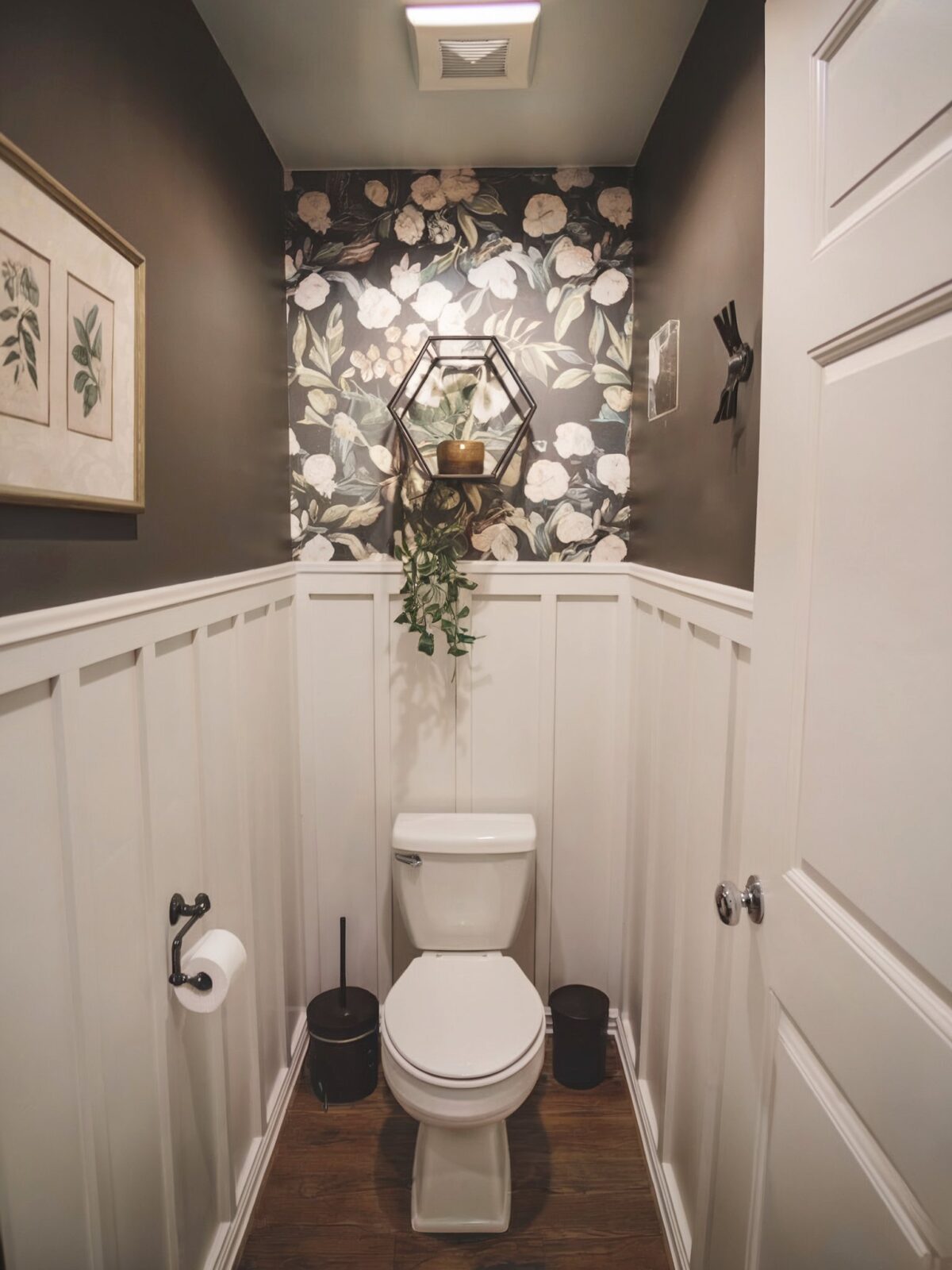 small modern floral patterned half bathroom decor ideas