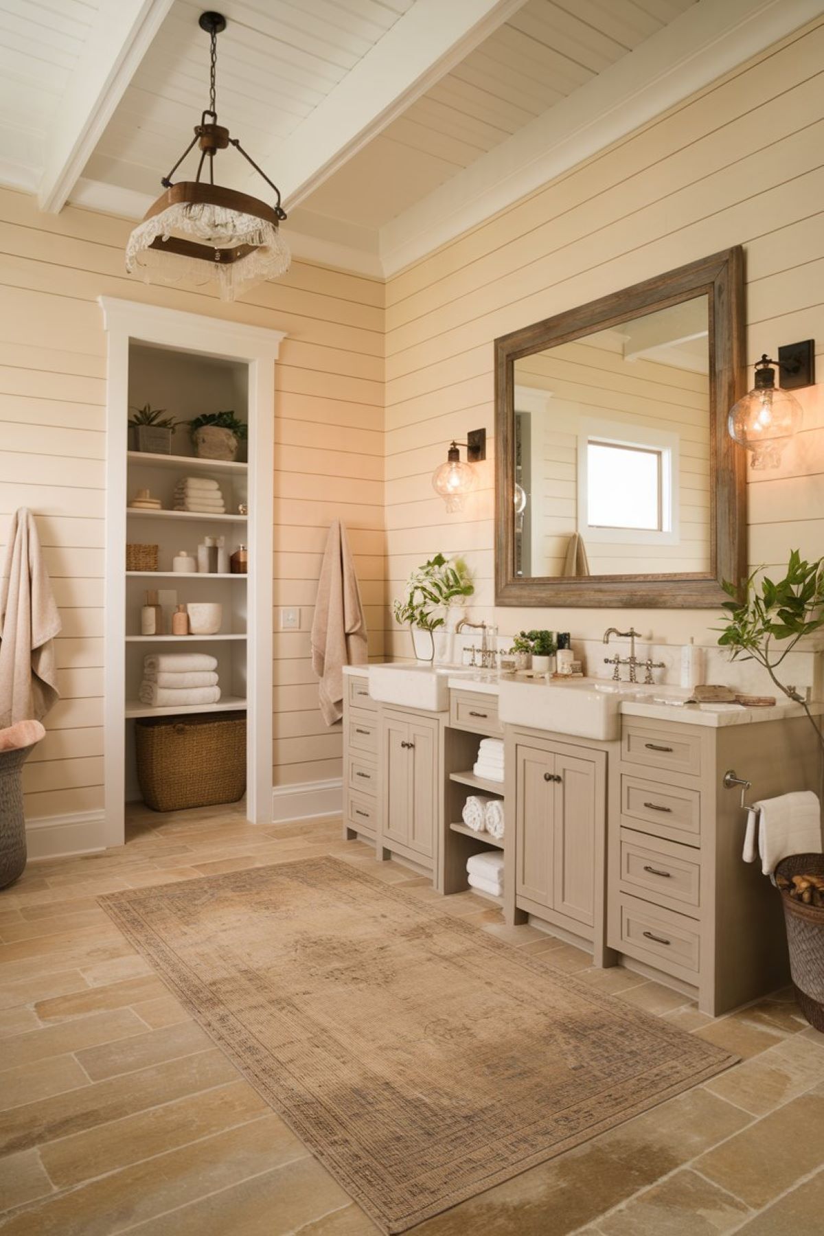spacious farmhouse bathroom with a large scale room