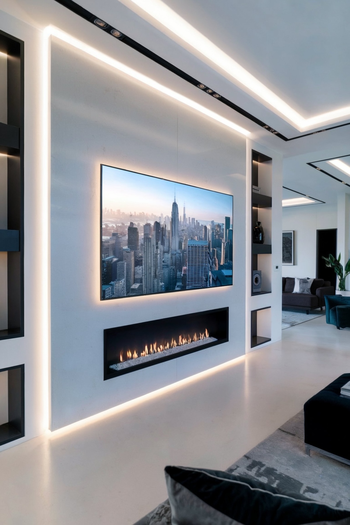 tv and fire wall ideas living room luxury