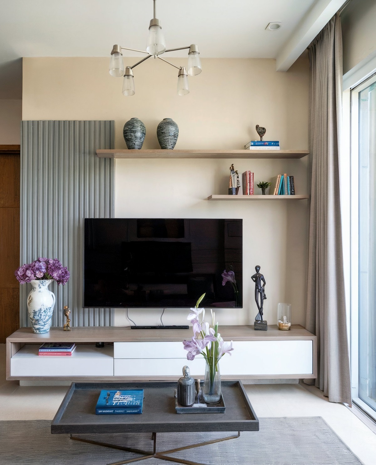 tv unit design modern for living room small modern living room with a beige wall, white ceiling, and a gray rug