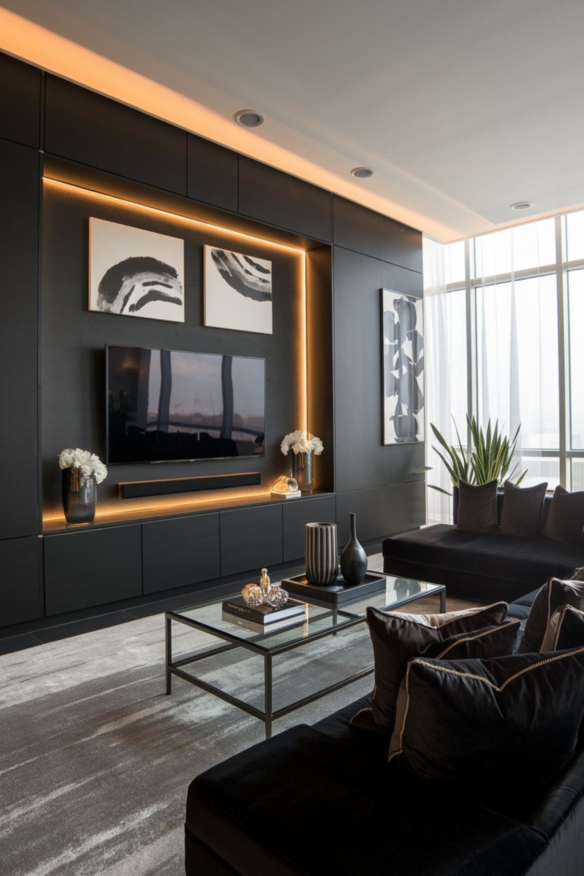 tv wall decor living room modern luxury black design