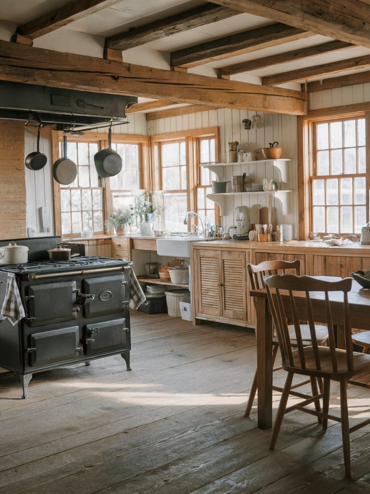 american country kitchen farmhouse style with wooden beams on the ceiling3