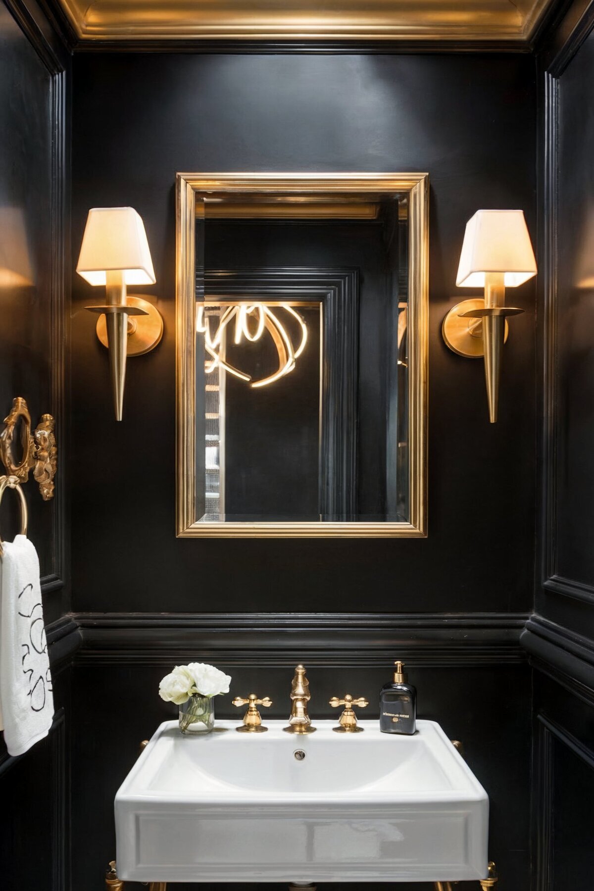 bathroom interior design ideas black and gold powder room
