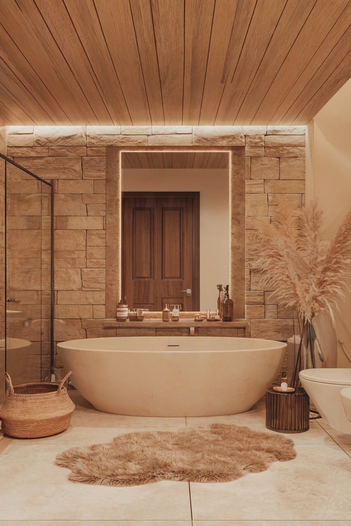 bathroom interior design ideas home spa stone wall