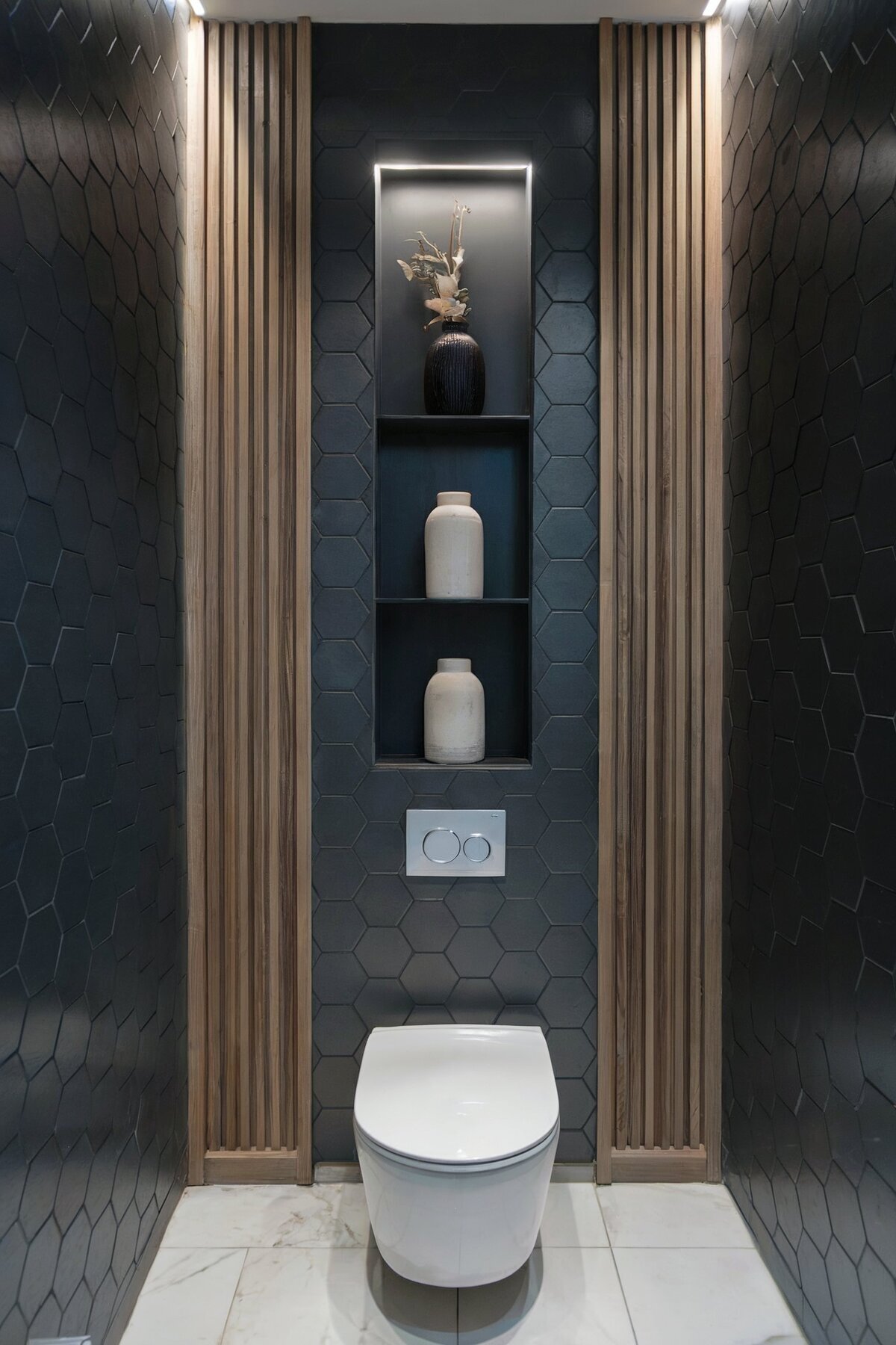 bathroom interior design ideas narrow black hexagon wall