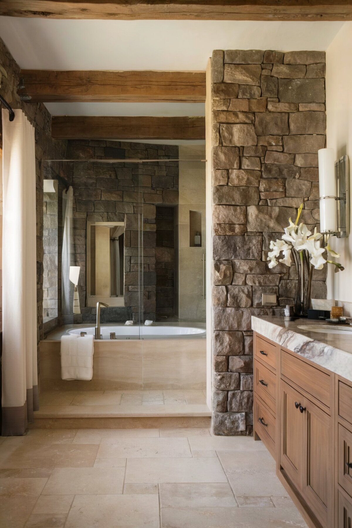 bathroom interior design ideas natural stone, mid century