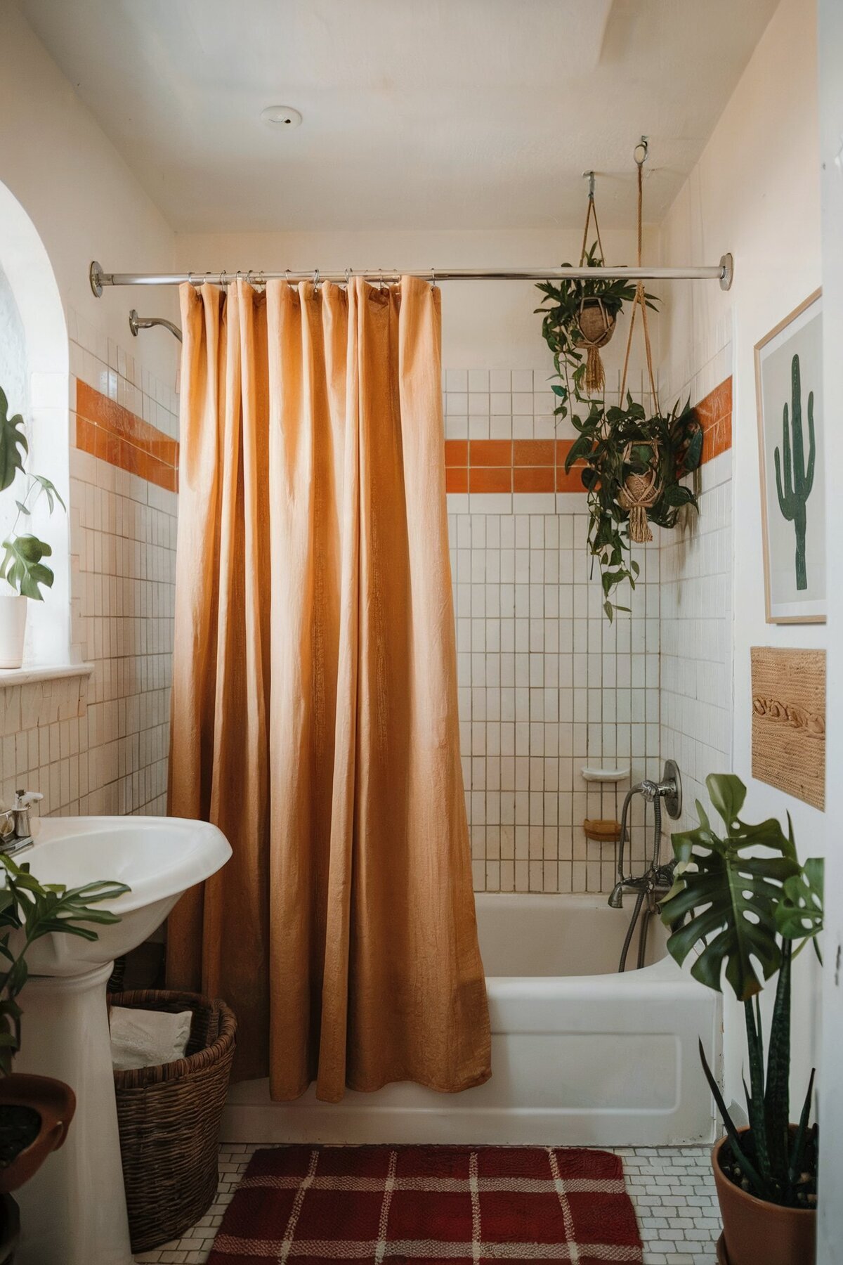 bathroom interior design ideas orange vintage curtains with plants