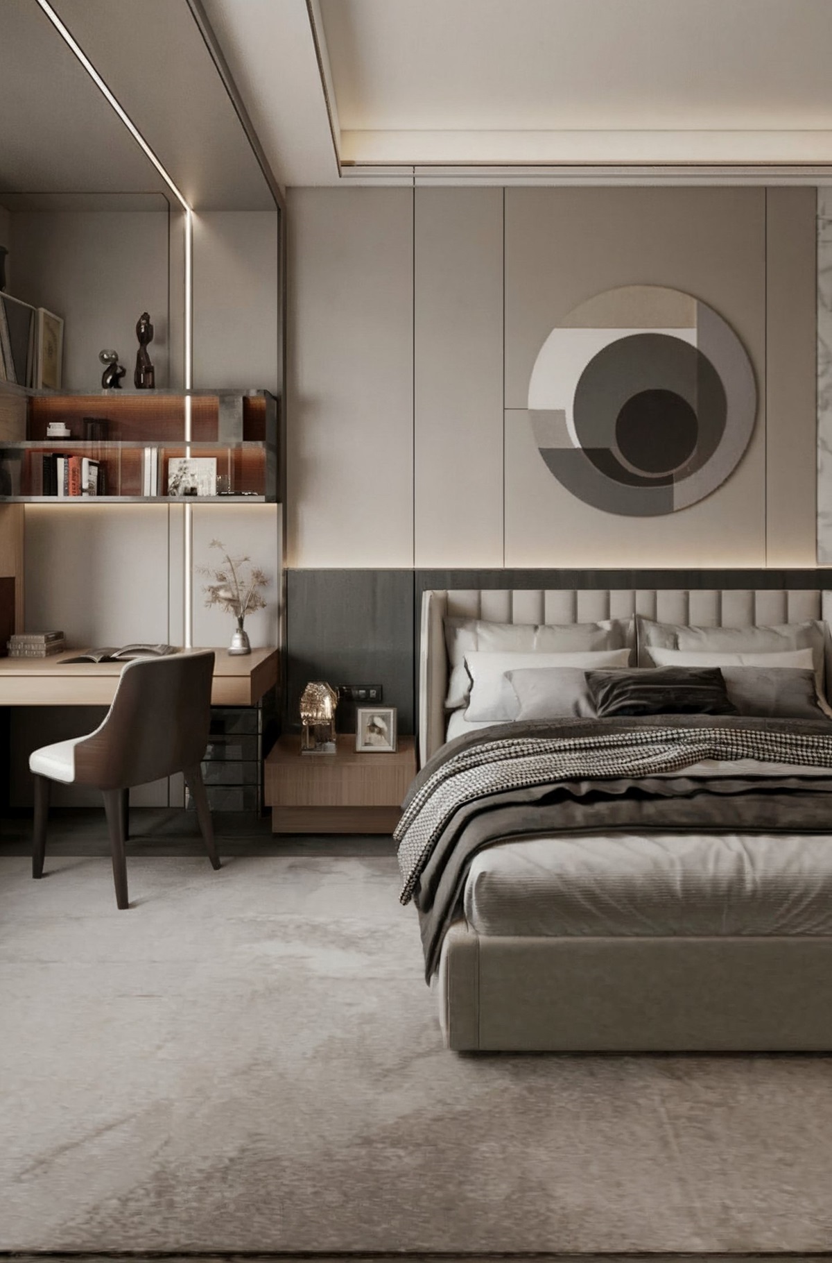 bedroom interior design ideas elegant bedroom design featuring gray bedding and a study area