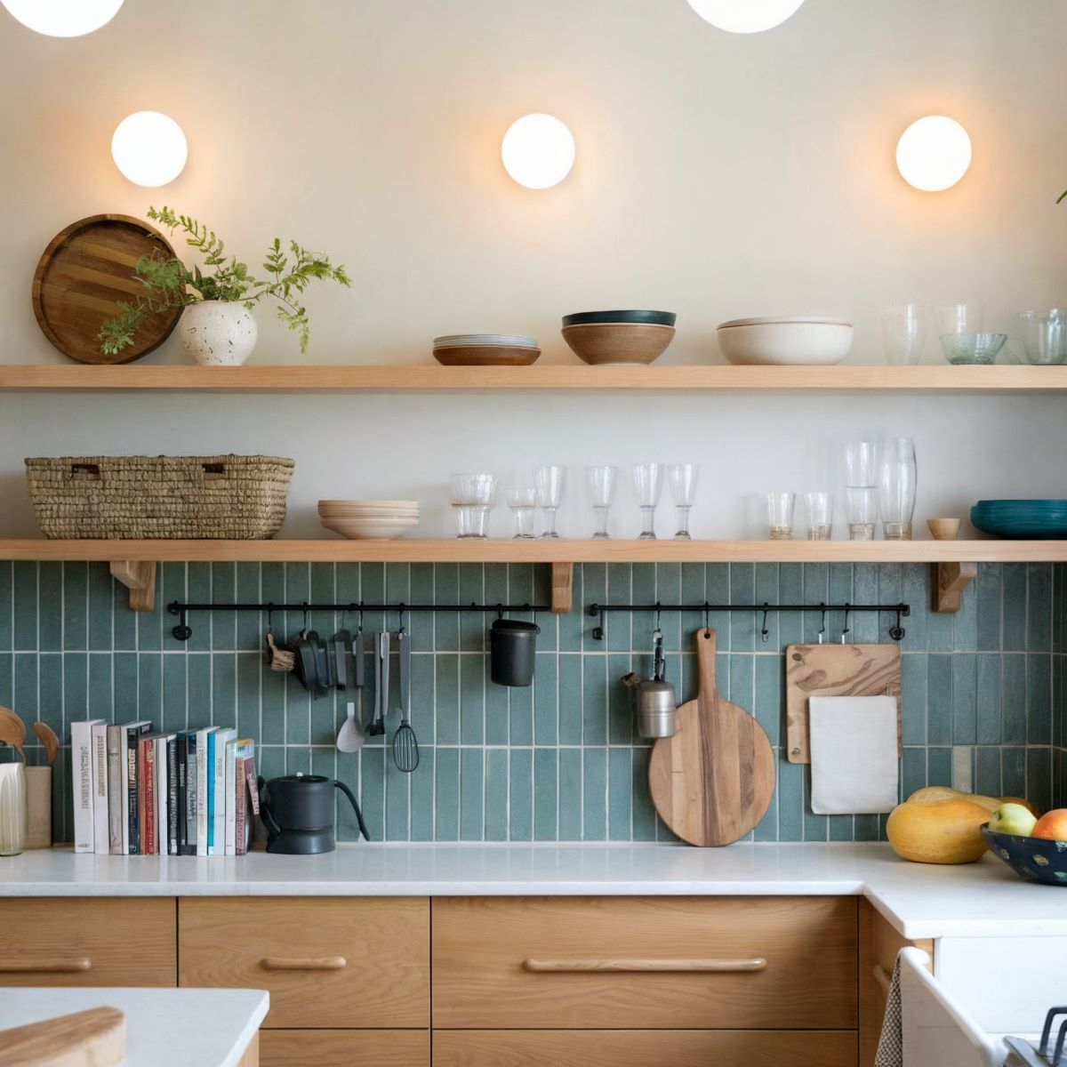 boho kitchen decor floating shelves