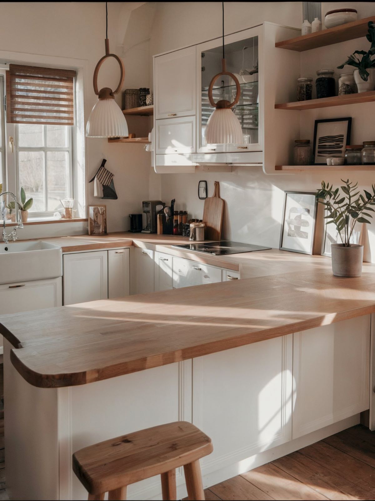 boho kitchen decor wooden counter idea