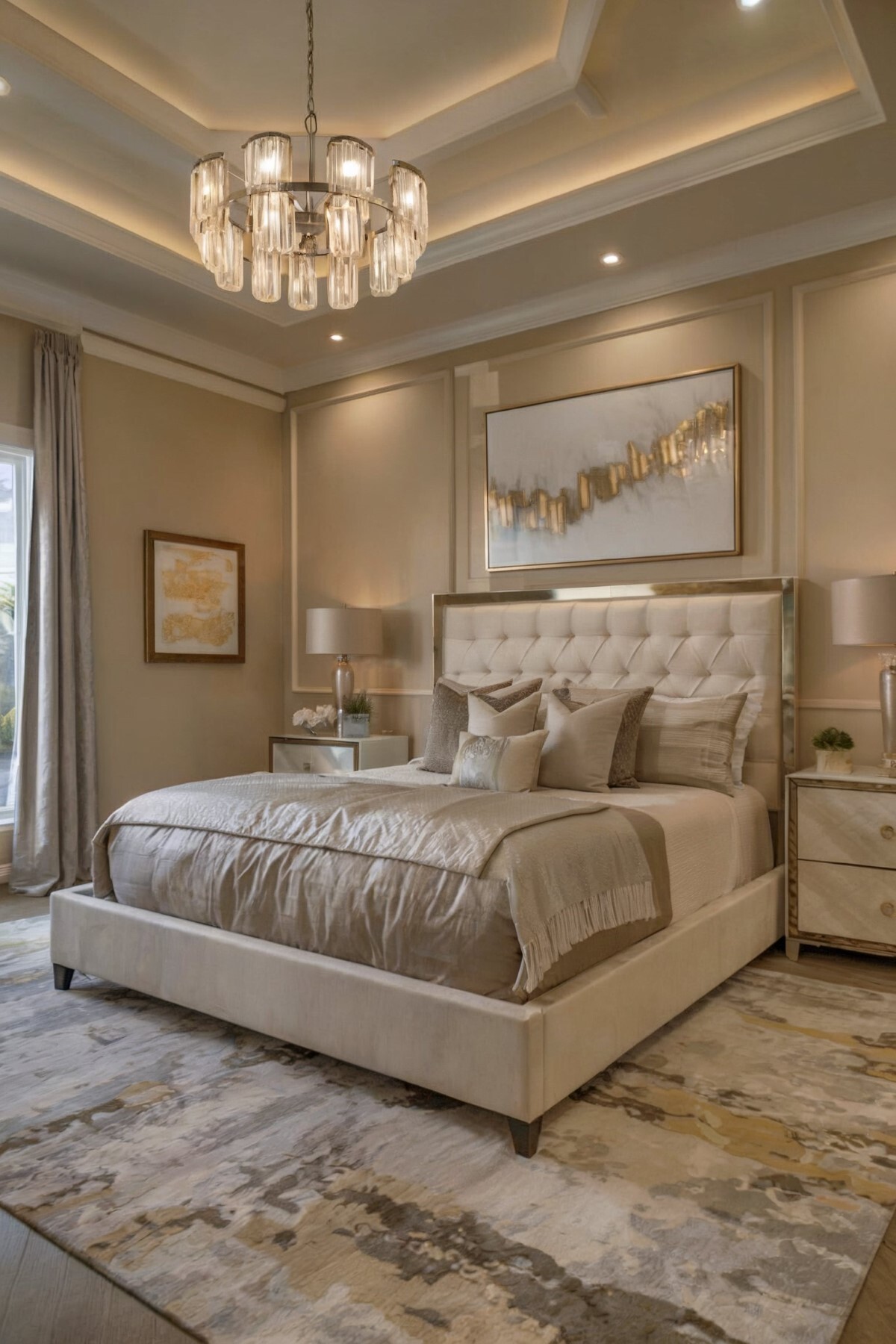 bright bedroom ideas for couples interior design elegantly designed bedroom featuring sophisticated chandelier and framed artwork