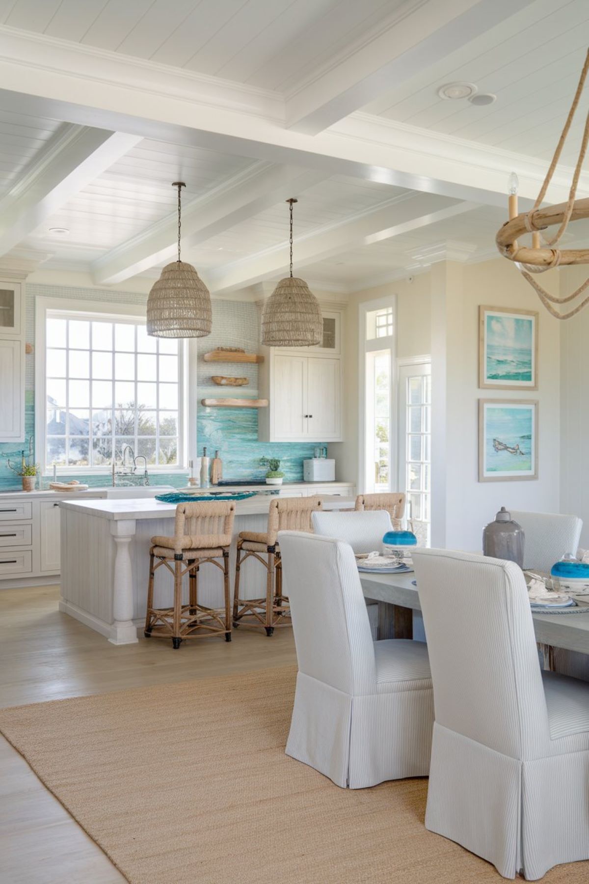 coastal kitchen and dining room combo idea