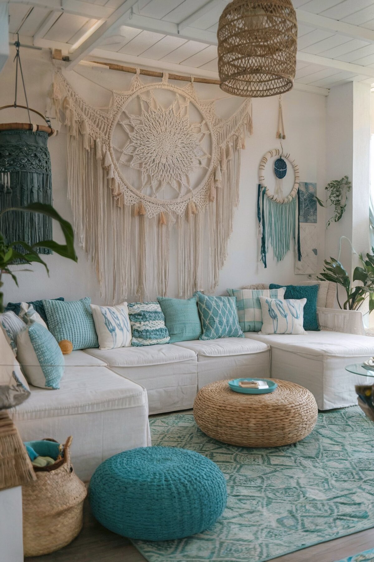 coastal living room decor boho