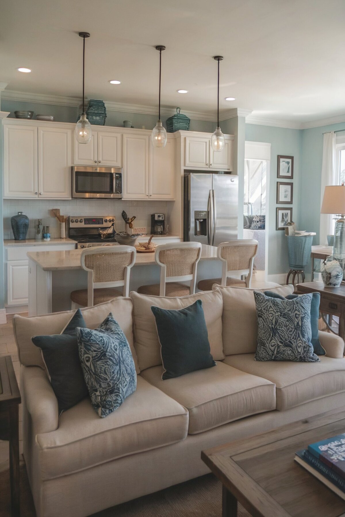 coastal living room decor kitchen combo