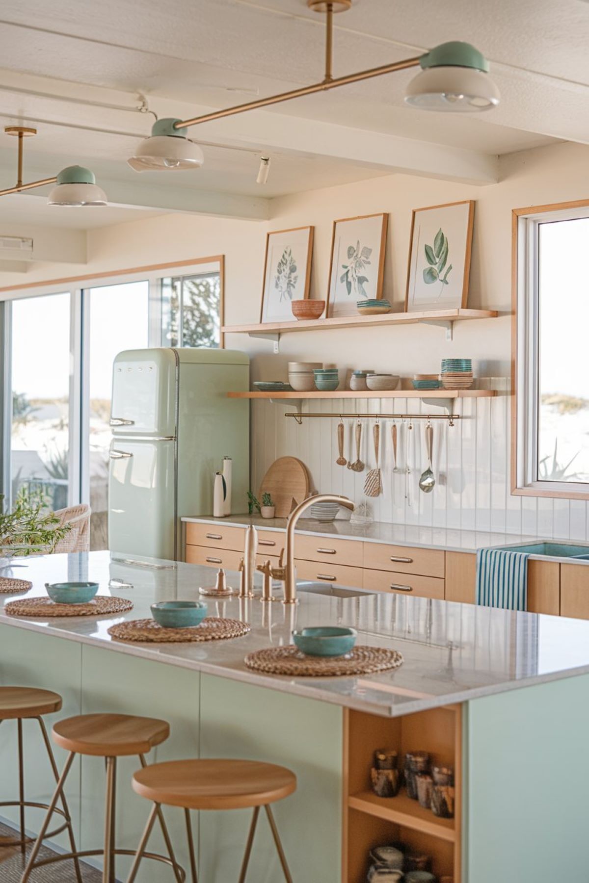 coastal mid century modern kitchen decor