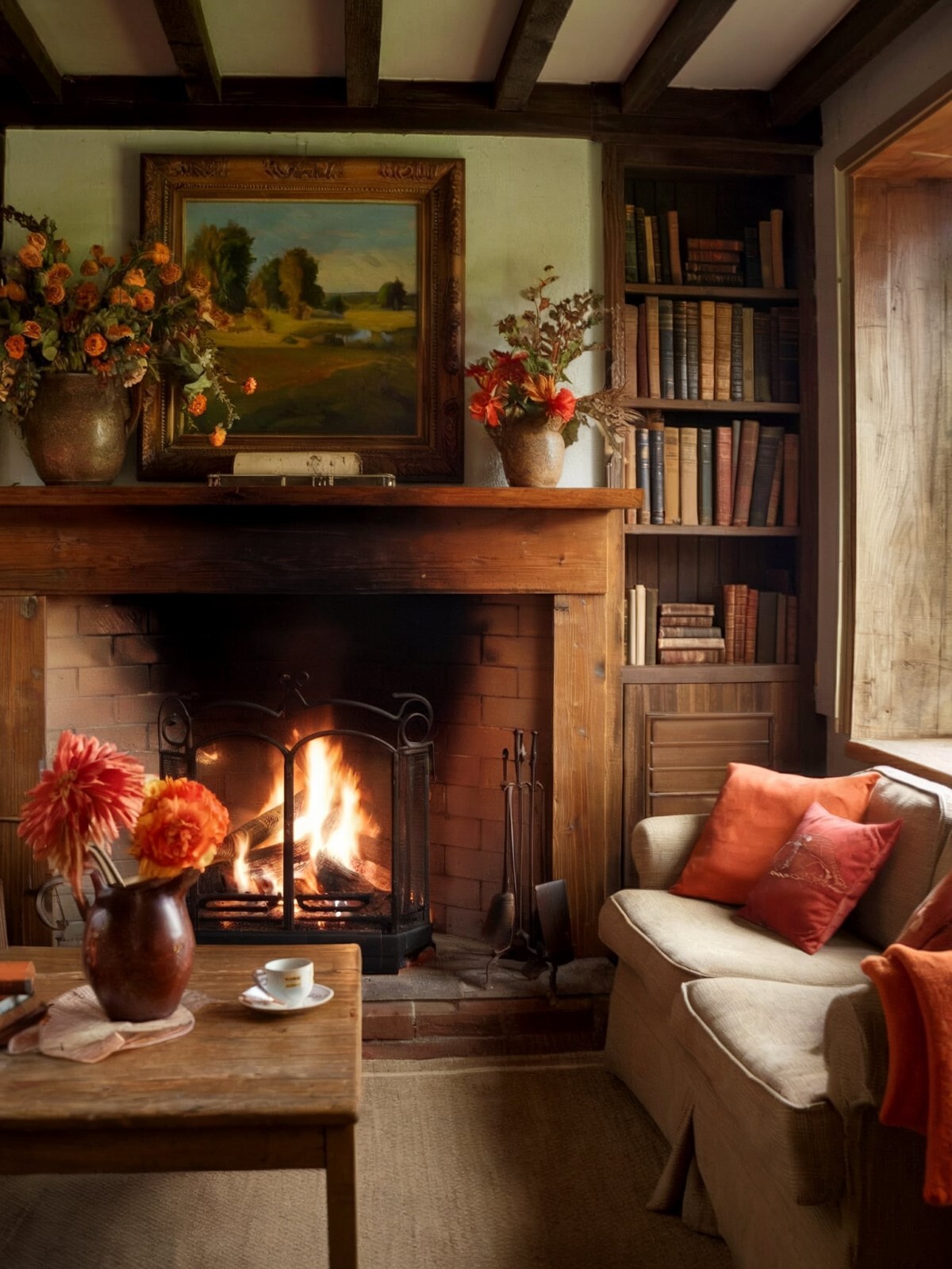 country rustic living room decor cozy living room with a wooden fireplace