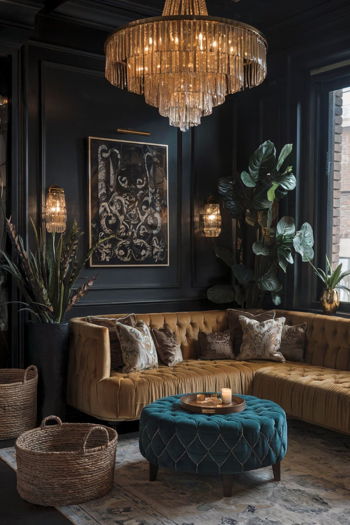 cozy living room design dark decor