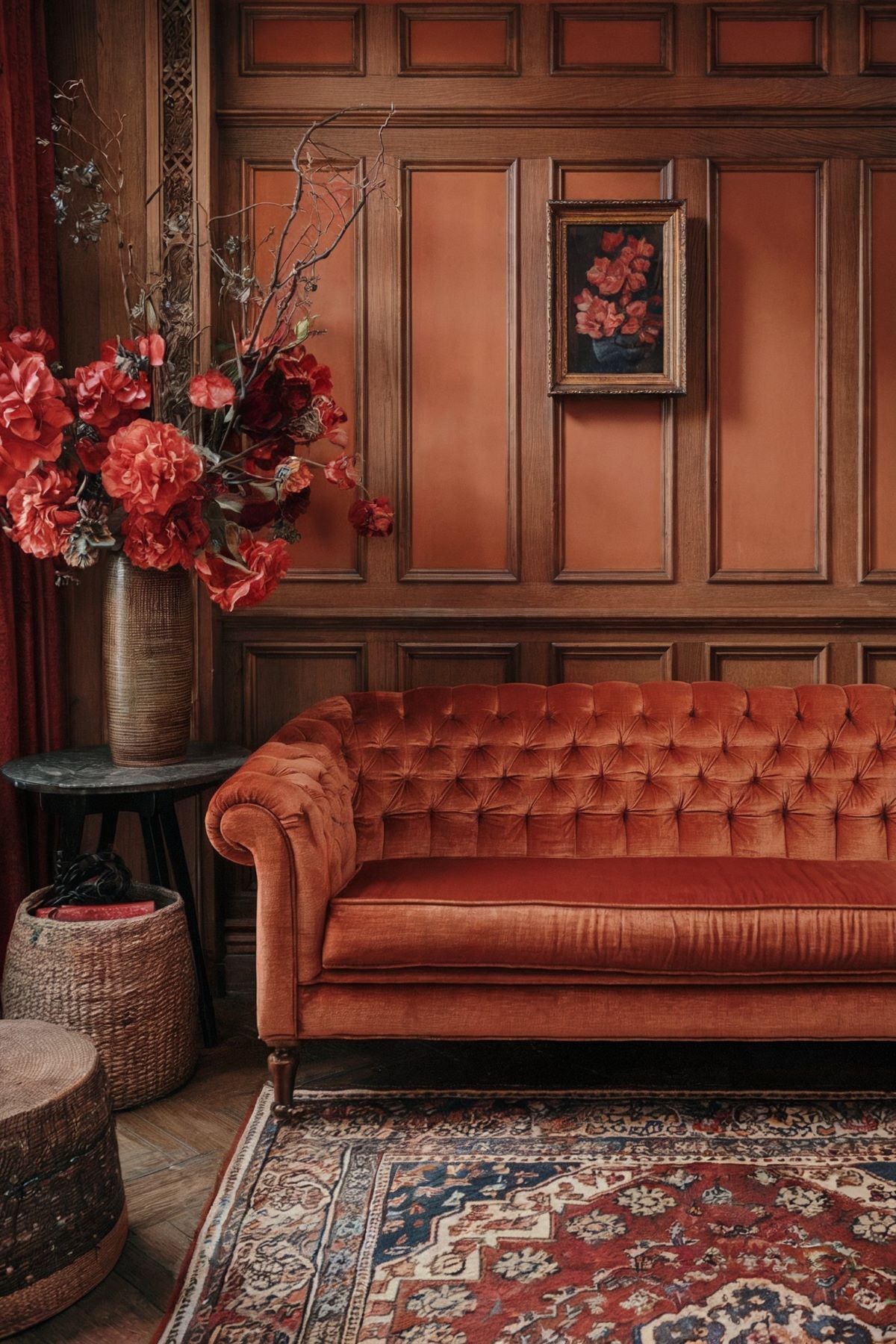 cozy living room design red couch