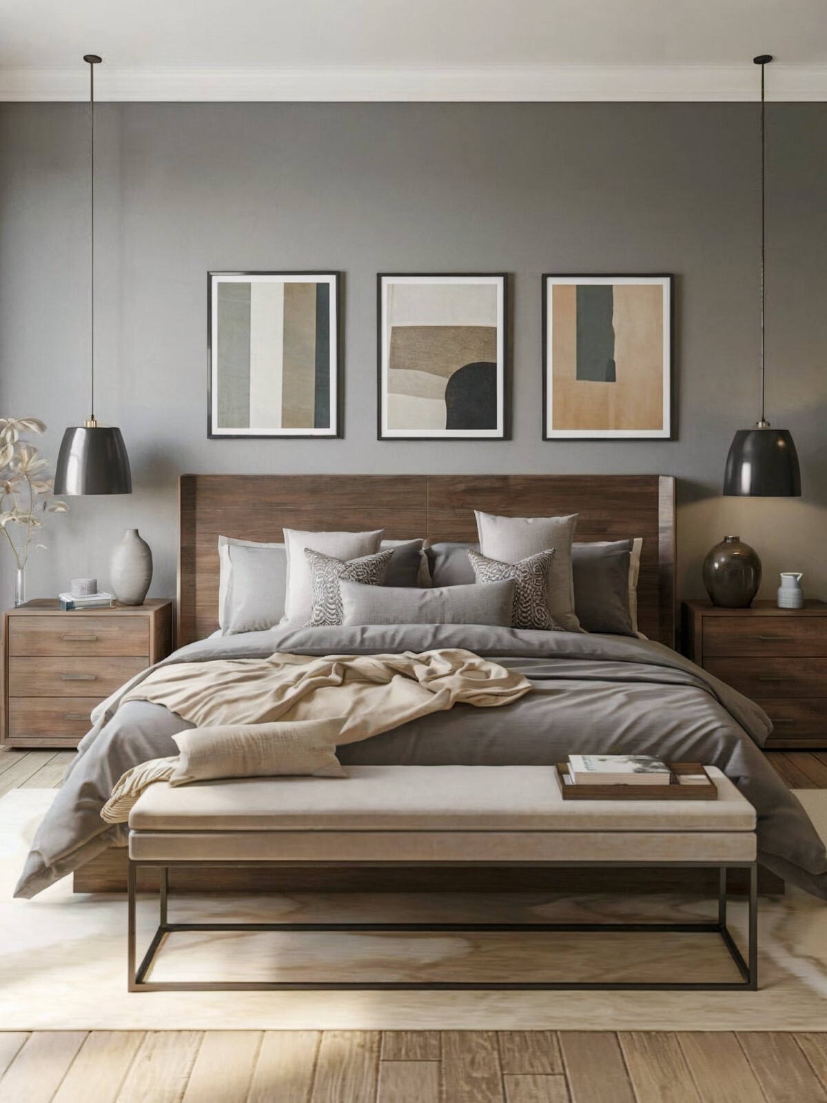 diy bedroom painting ideas interior design bedroom with gray bedding featuring framed artworks on a gray wall