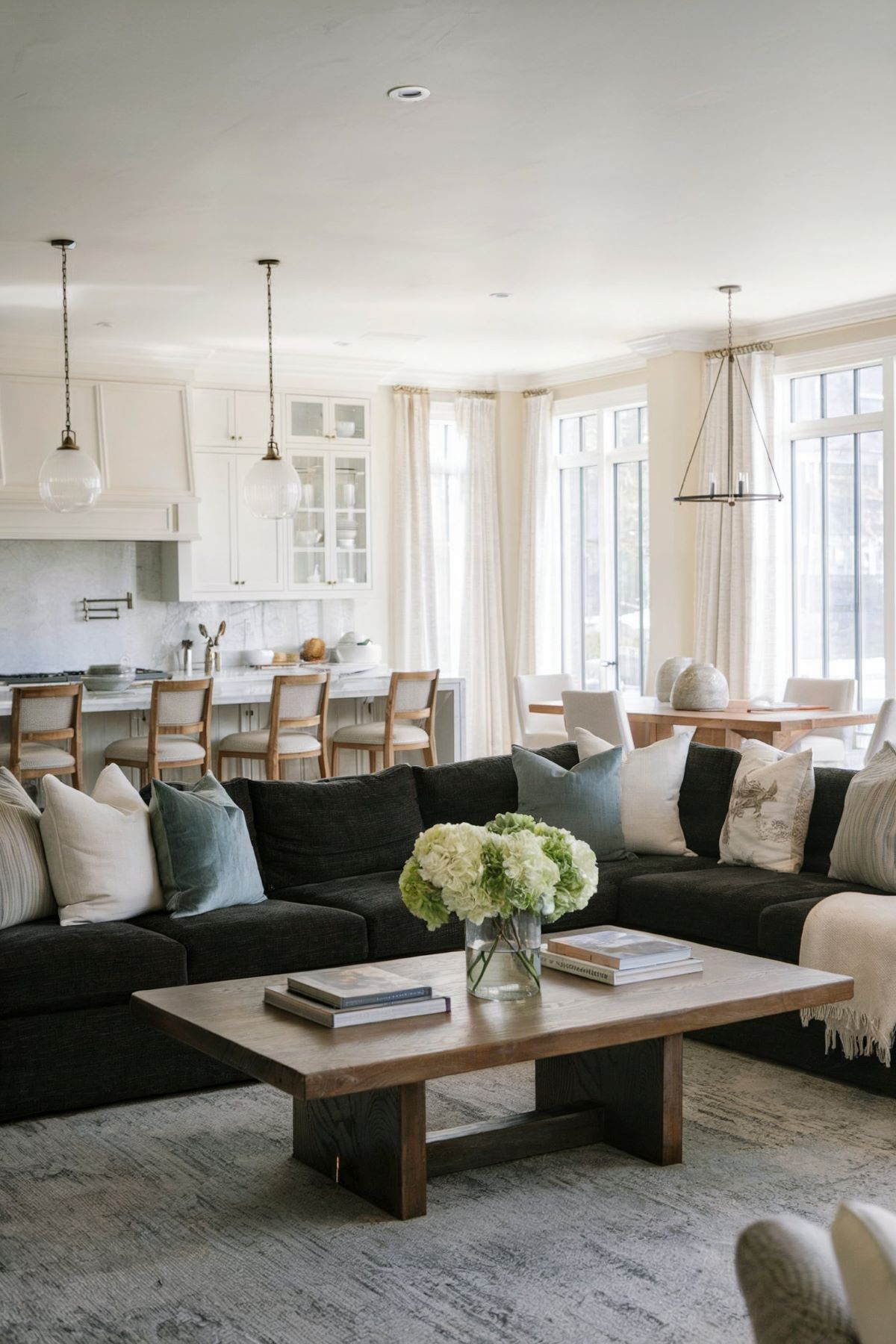 family room design dark couch