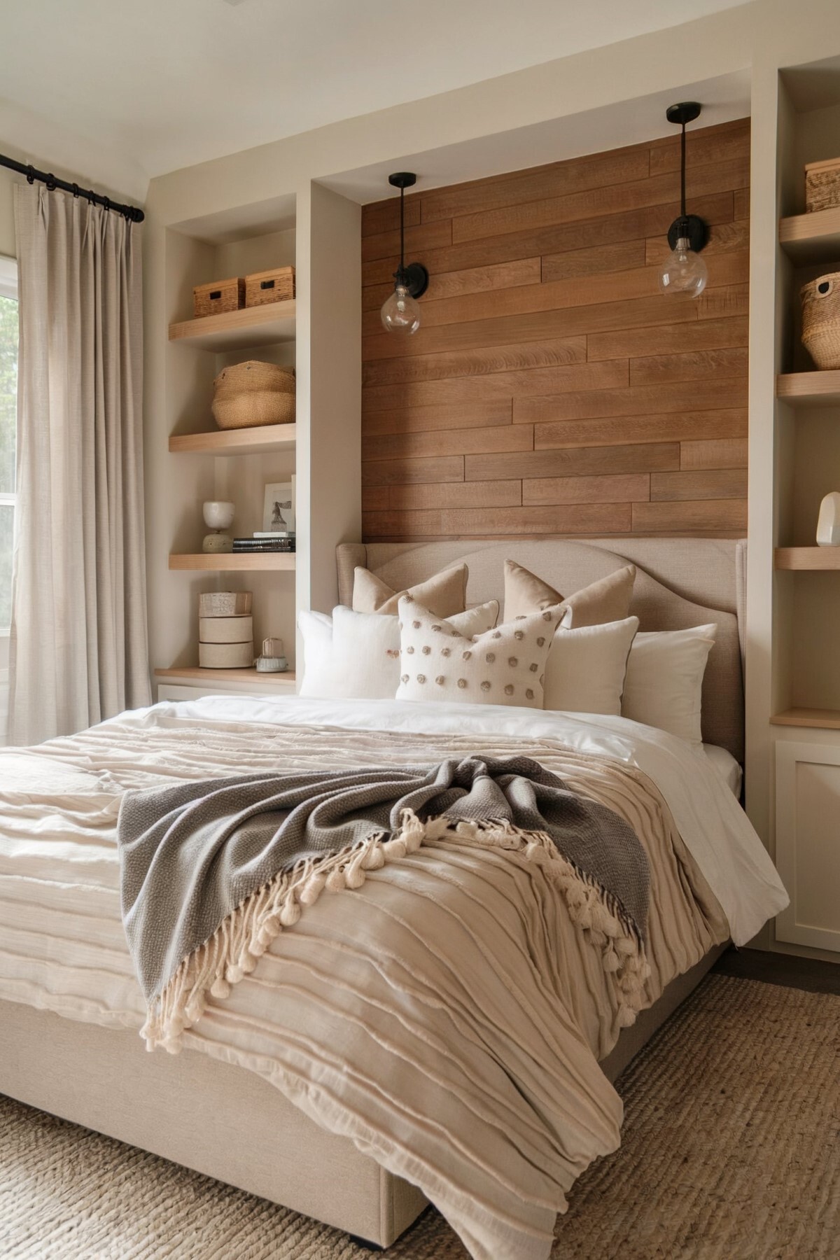 guest bedroom ideas modern interior design bedroom setting with wooden shelf and wooden accent wall